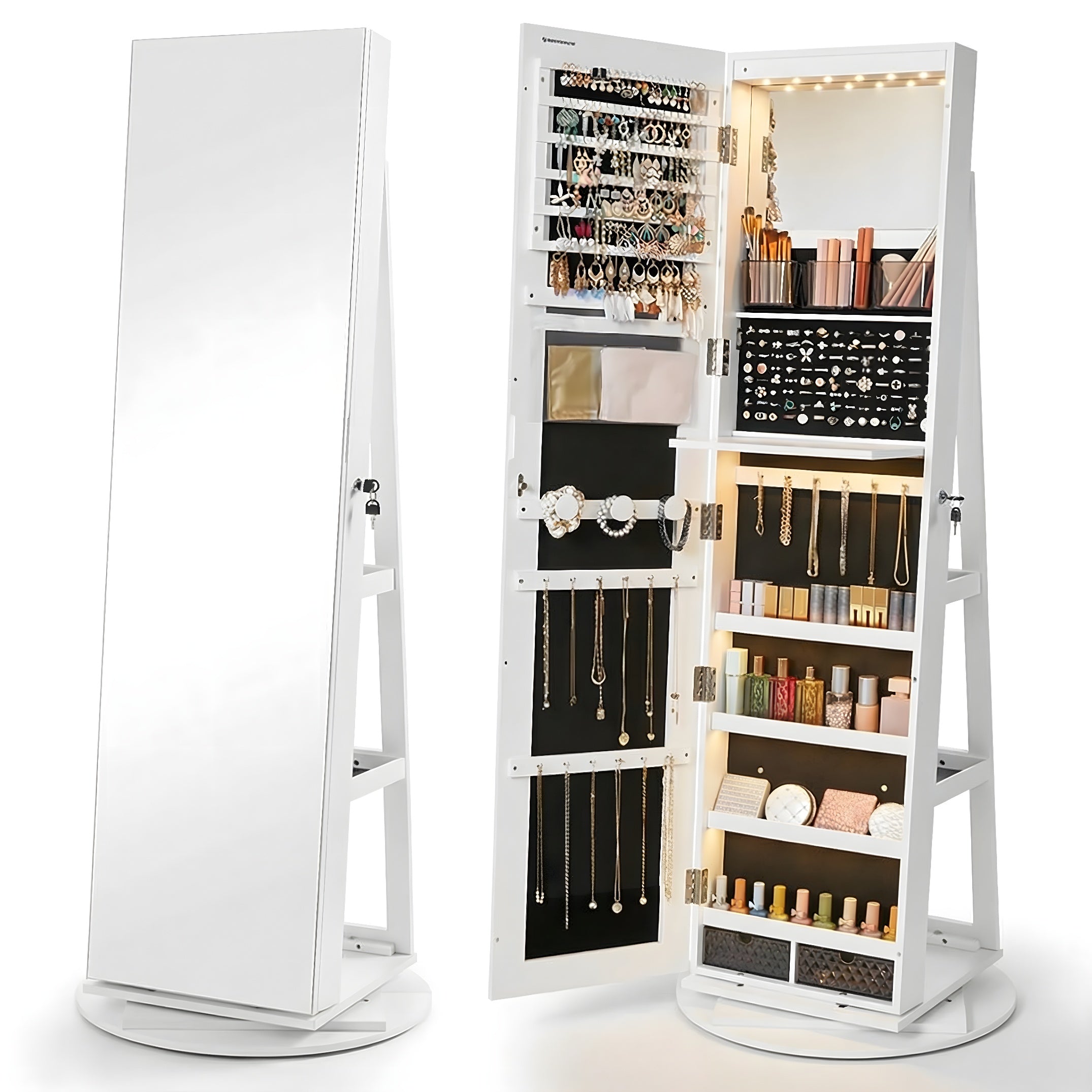 Espelho Porta Joias 360° com Organizador Interno