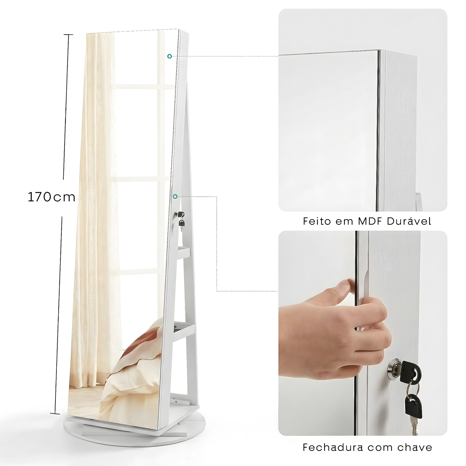 Espelho Porta Joias 360° com Organizador Interno