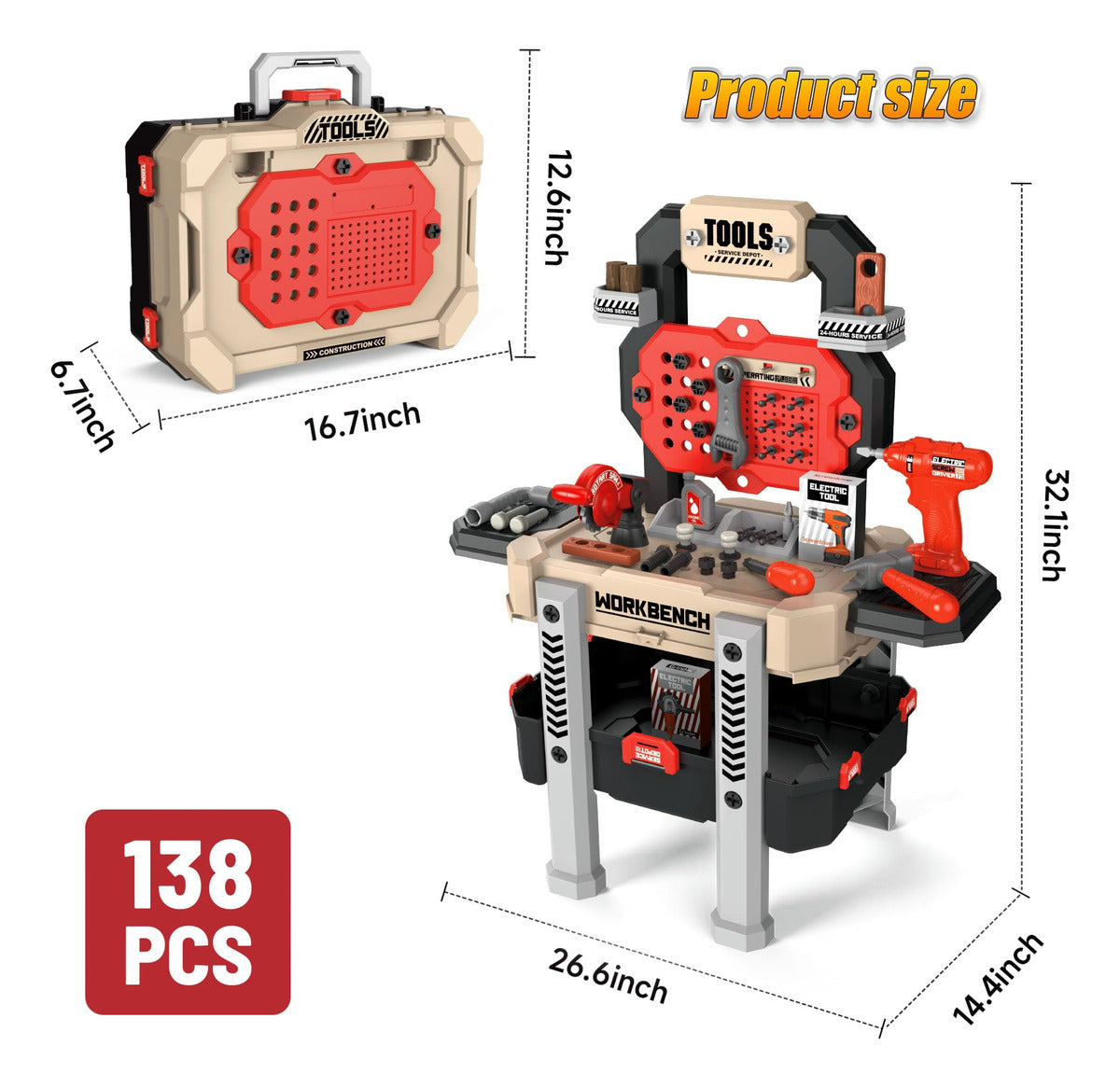 Banco De Ferramentas Para Crianças Deshara Com 138 Peças, Fu