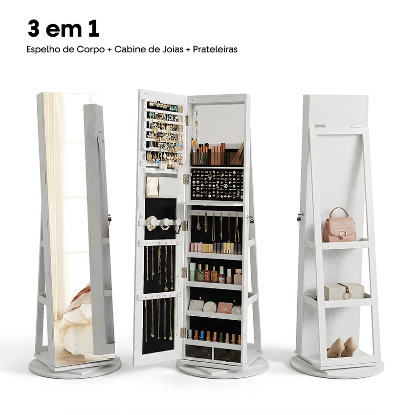 Espelho Porta Joias 360° com Organizador Interno