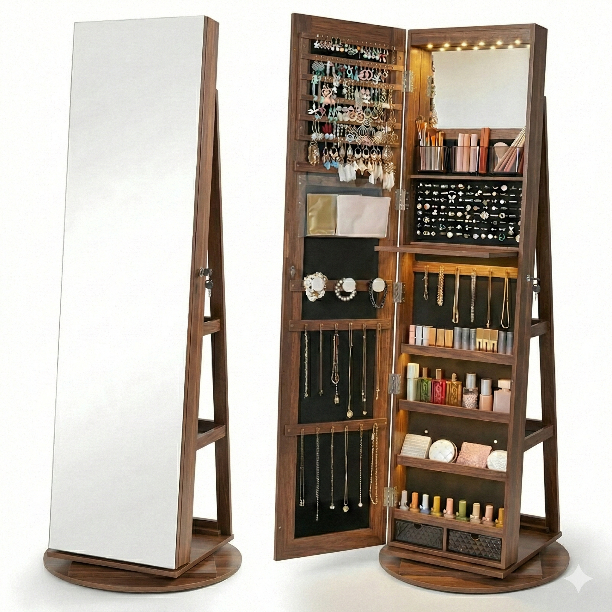 Espelho Porta Joias 360° com Organizador Interno