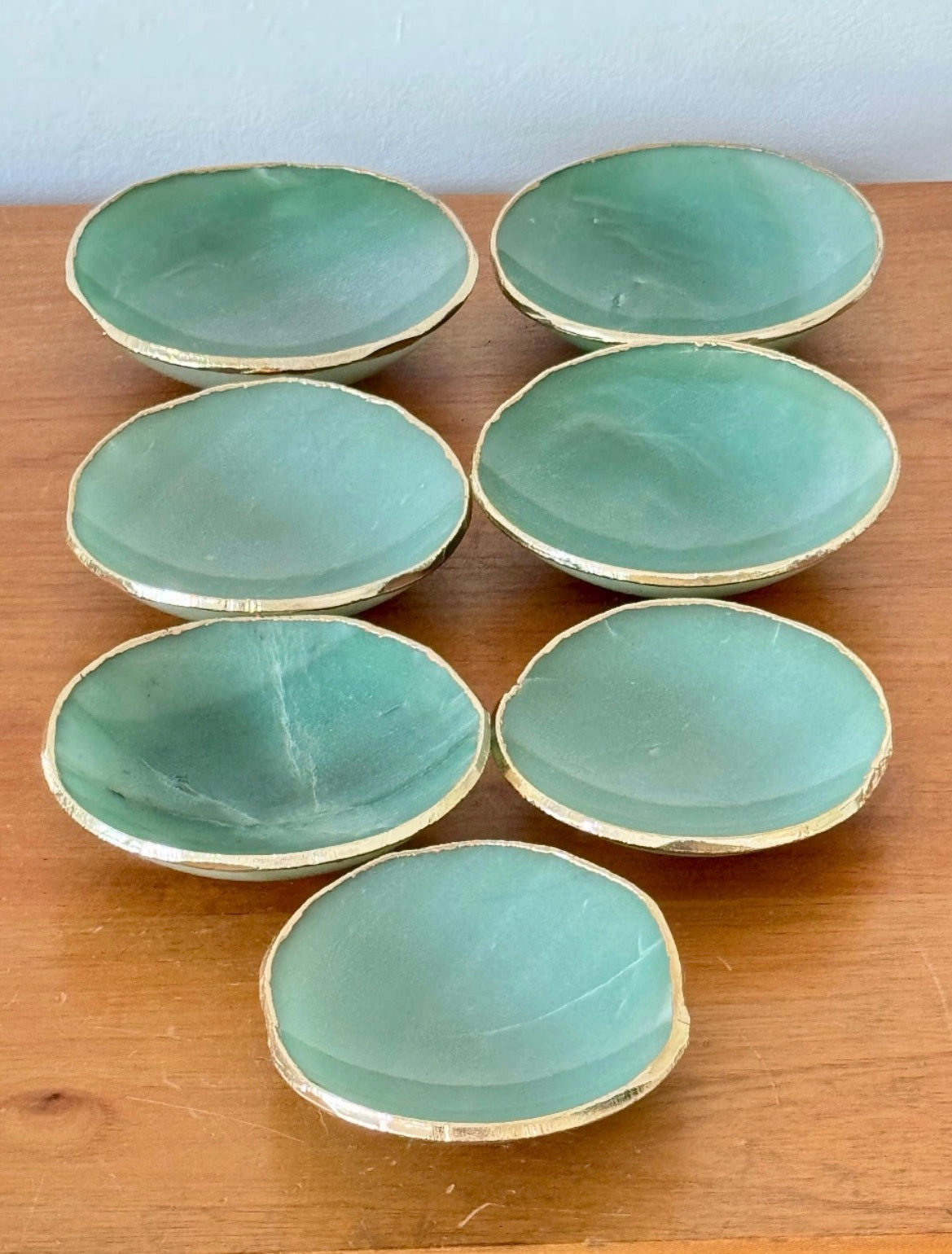 Bowl em Ágata Azul com Acabamento Dourado 7 Peças